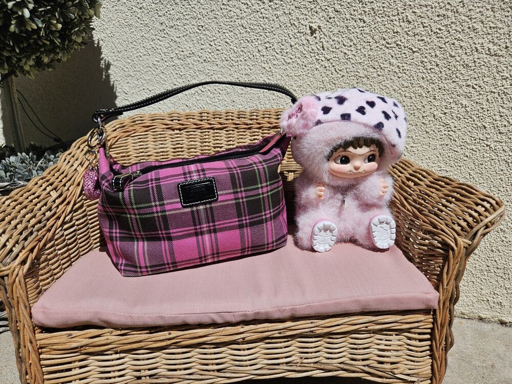 Coach Black and Pink Plaid Mini Bag Y2K Vintage